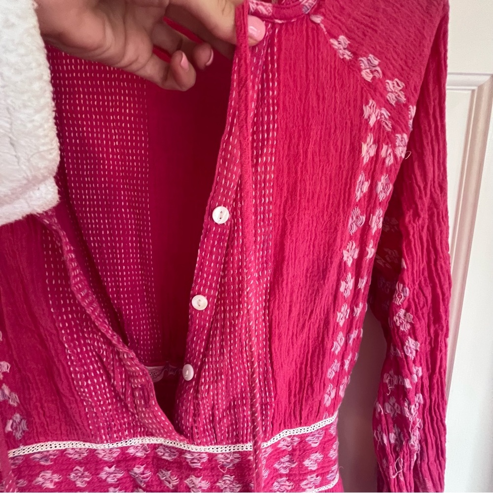 Bell Dress Alicia Bell Pink White Embroidered Tassel Dress Coverup SZ Med Boho - Picture 3 of 13